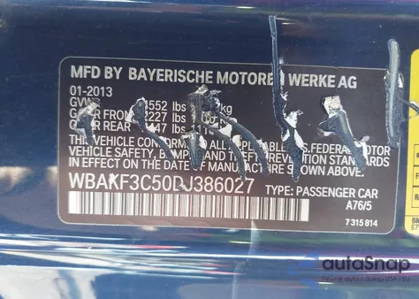 2013 BMW 328I xDrive from USA, damaged, VIN WBAKF3C50DJ386027